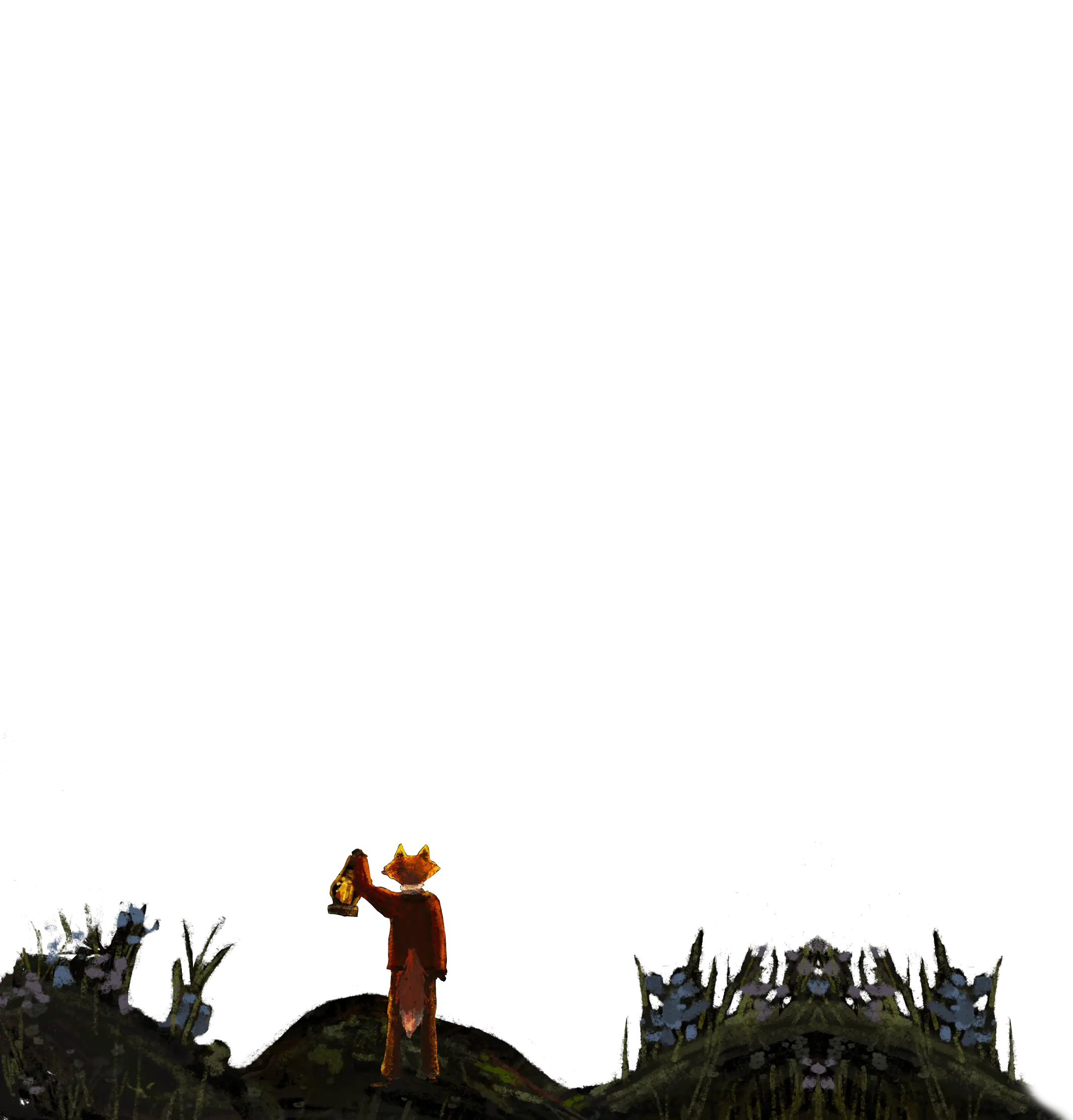Fredrick the fox standing in front of The Midnight Post